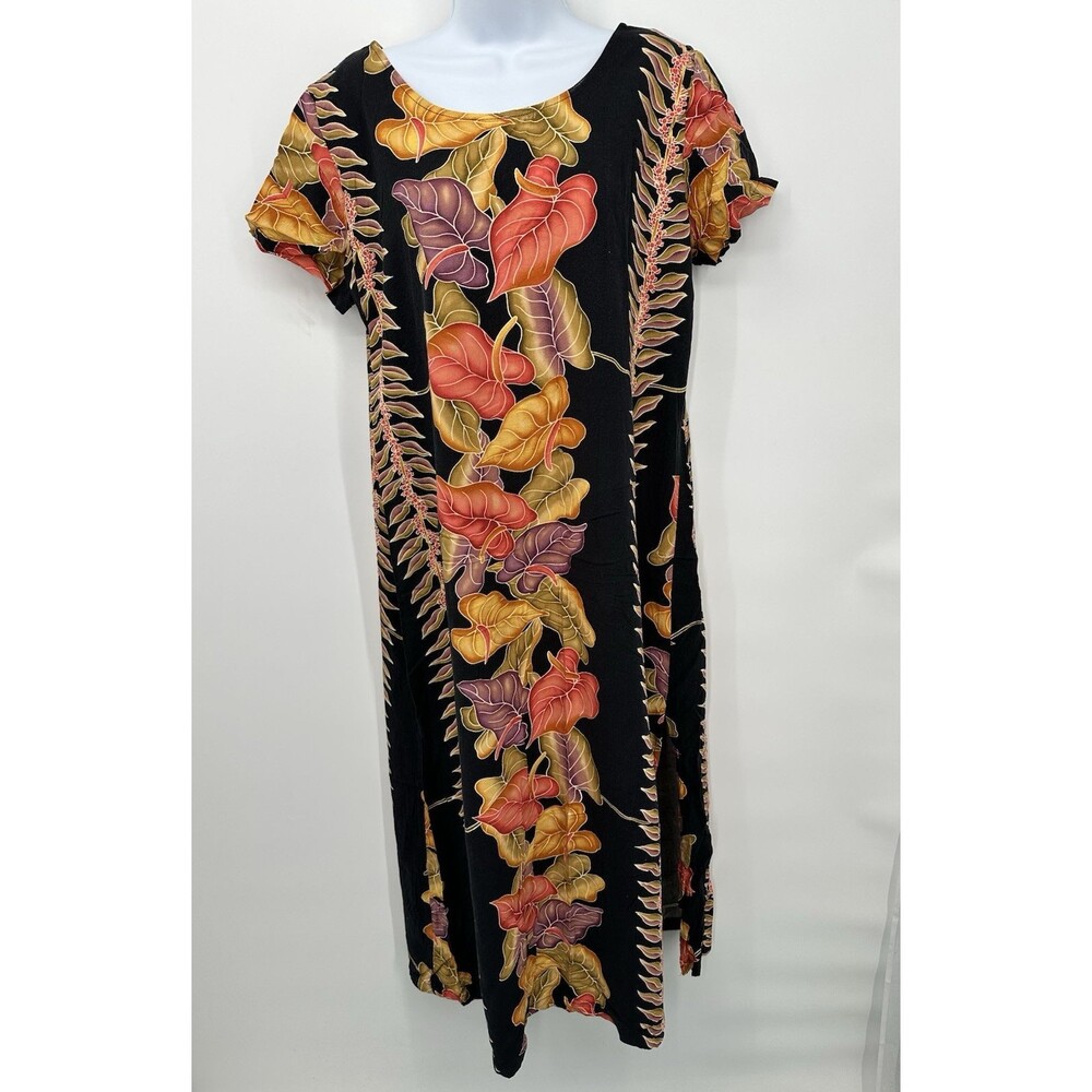 VTG Hawaiian Reserve‎ Collection Black Pink Tropical Floral L Sheath Maxi Dress